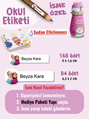 Okul Etiketi SUDAN ETKİLENMEZ, Kalem Defter Etiketi Karlar Prensesi Temalı Özel Isim Yazılabilen Etiket - 252ADET