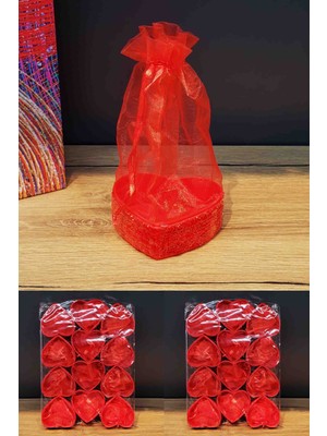 El Yapımı Zarif Tül Keseli Kalpli 12 Adet Kına Nişan Düğün Çeyiz Davetiye Sunum Için Hediyelik Mini Kutucuk