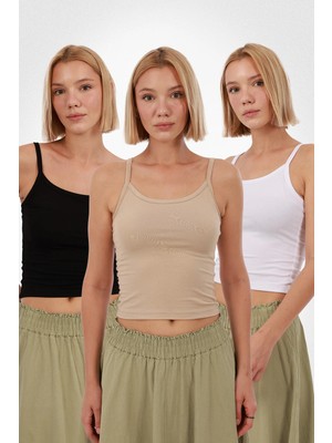 Yade Fashion Kadın Askılı Atlet 3’lü Set %95 Viskon Yumuşak Kumaş İnce Askılı Rahat Kalıp