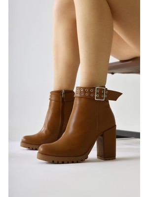 Jonny Taba Kemer Detaylı Oval Burunlu Fermuarlı Bot