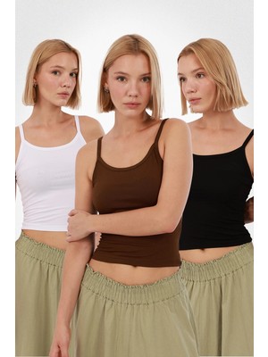 Yade Fashion Kadın Askılı Atlet 3’lü Set %95 Viskon Kumaş İnce Askılı Tasarım Yazlık Rahat Kullanım