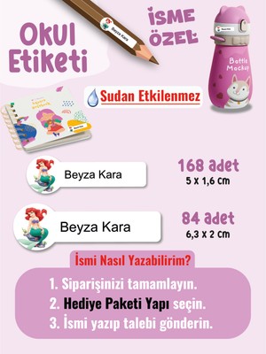 Okul Etiketi SUDAN ETKİLENMEZ, Kalem Defter Etiketi Deniz Kızı Temalı Özel Isim Yazılabilen Etiket - 252ADET