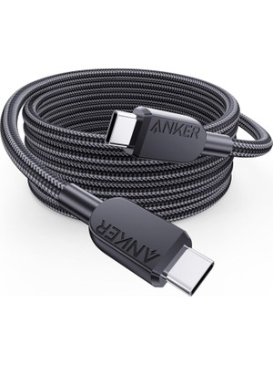 Anker 310 USB-C to USB-C 1,8m 240W Örgülü Kablo - Hızlı Şarj - Evrensel Uyumluluk - Siyah - A81C6 (Anker Türkiye Garantili)