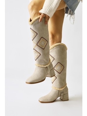 Limoya Hilka Bej Renkli Süet Çıkarılabilir Konçlu Bot-Çizme 40 Numaralı Günlük Kullanım İçin Konforlu