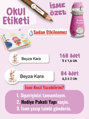 Okul Etiketi SUDAN ETKİLENMEZ, Kalem Defter Etiketi Sevimli Bebek Temalı Özel Isim Yazılabilen Etiket - 252ADET