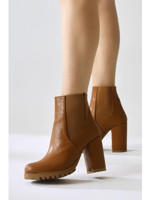 Dorsaf Taba Oval Burunlu Lastikli Topuklu Bot