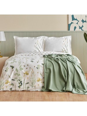 Home Herbal %100 Pamuk Çift Kişilik Nevresim Pike Set Beyaz