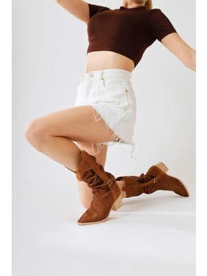 Orietta Taba Süet Lazer Kesim Körüklü Yazlık Çizme