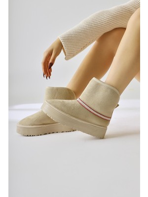 Sin Bej Süet Katlanabilir Konçlu Içi Kürklü Bot