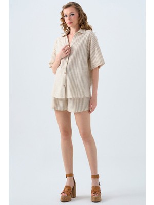Kadın Çizgili Şort