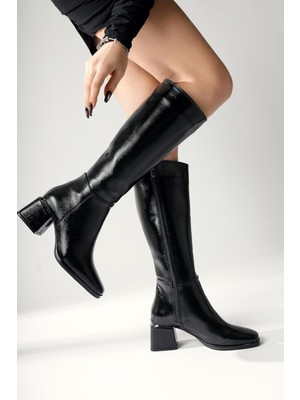 Miami Siyah Kırışık Rugan Küt Burunlu Çizme