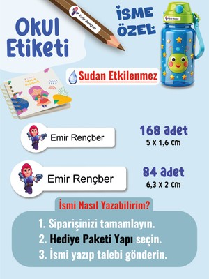 Okul Etiketi SUDAN ETKİLENMEZ, Kalem Defter Etiketi Brawl Star Temalı Özel Isim Yazılabilen Etiket - 252ADET