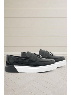 Rakerplus Siyah Rugan Tokalı Çocuk Klasik Ayakkabı