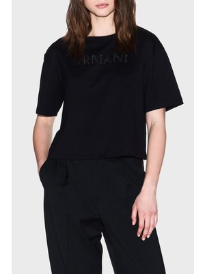 Armani Exchange % 100 Pamuk Cropped Fit Bisiklet Yaka Logolu T Shirt Bayan T Shirt XW001364 AF15085 UC001