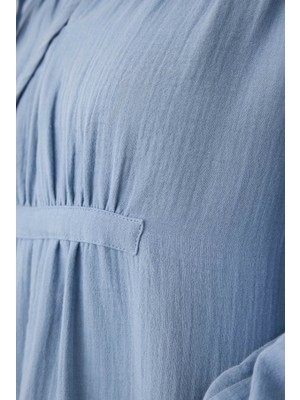 Çok Büzgülü Müslin Tunik Pastel Mavi