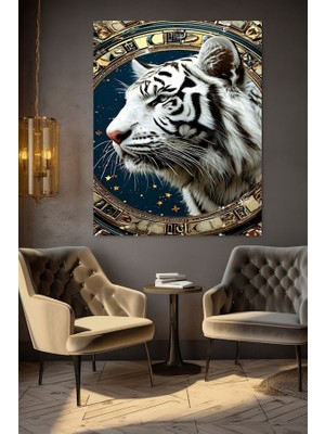 Özkacar Group Beyaz Renkli Kaplan Kanvas Tablo Ev Duvar Salon Ofis Dükkan Hediyelik Dekarasyon Süsü