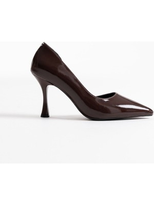 Angela Kadın Acı Kahve Rugan Topuklu Ayakkabı