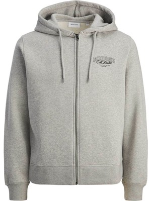 Jack & Jones JJMAKOTO SWEAT ZIP HOOD GRI MELANJ Erkek Fermuarlı Sweatshirt