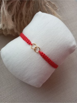 Gold Halka Detay Kırmızı Makrome Bileklik