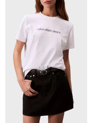 Calvin Klein % 100 Pamuk Regular Fit Bisiklet Yaka Logolu T Shirt LV047C912GYAA Bayan T Shirt LV047C912G Yaa