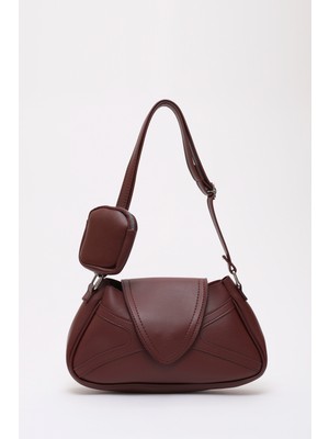 Bordo Shk96 Suni Deri Tek Bölmeli Cüzdanlı Kol ve Omuz Çantası