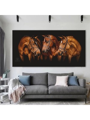 Özkacar Group Yan Yana Dizilmiş Üç At  Kanvas Tablo Ev Duvar Salon Ofis Dükkan Hediyelik Dekarasyon Süsü