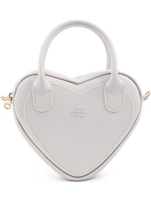 Gri SHK236 Suni Deri Fermuarlı Tek Bölmeli Kalp Model El, Kol ve Omuz Çantası