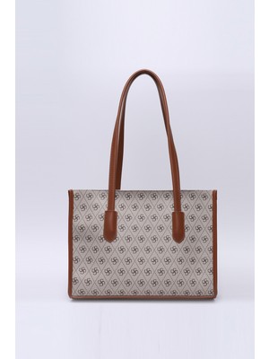 SHAKA Monogram Baskılı Vizon Suni Deri El ve Omuz Çantası, Tek Bölmeli, Fermuarlı, Günlük Kullanım için Şık Aksesuar