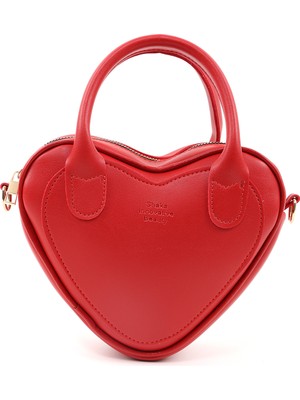 Kırmızı SHK236 Suni Deri Fermuarlı Tek Bölmeli Kalp Model El, Kol ve Omuz Çantası