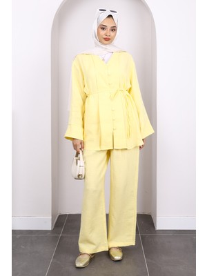 Sarı Gömlek Pantolonlu Müslin Takım