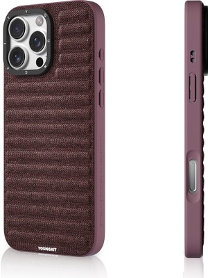 iPhone 16 Pro Uyumlu Kılıf M-Safe Şarj Özellikli Youngkit Canvas Serisi Kapak Mürdüm