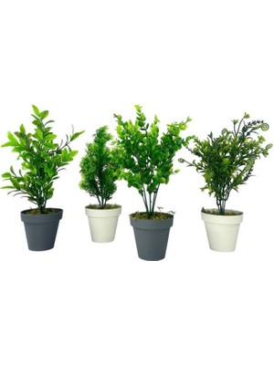 4lü Set Yapay Çiçek Mini Saksıda Yeşil Bitkiler 30CM