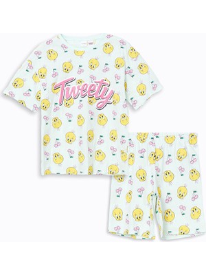 Lc Waikiki Yeni Sezon Bisiklet Yaka Tweety Baskili Kiz Cocuk Sortlu Pijama Takimi - S5AP92Z4