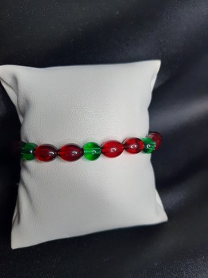 Bordo Yeşil Cam Boncuk ve Toz Kehribar Bileklik