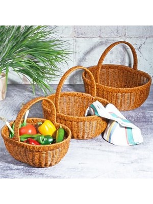 Wicker 3'lü Kulplu Hasır Sepet Seti