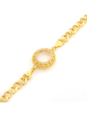 Ferizz Çeyrek Altın Çerçeve Bileklik Çelik Altın Kaplama İşlemeli Figaro Model BLK-1085