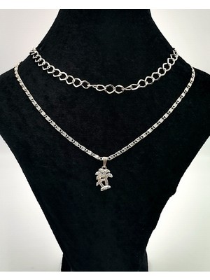 Gümüş Renk Zincirli Figürlü Karamaz Lüks Kolye