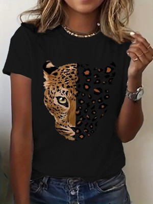 Arben Boutique Kadın Kısa Kollu Bisiklet Yaka Desenli Viskon Bluz