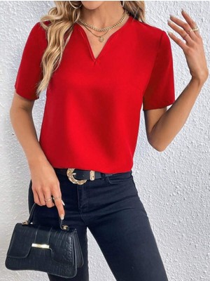 Aisha Elbise Kadın Kısa Kollu V Yakalı Ithal Krep Elbise