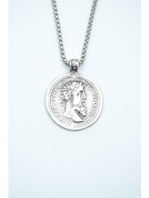 Bu Farklı Roma Parası Sikke Örme Zincir Kolye - Gümüş Kaplama - Erkek Kadın Kolye - NO:1377