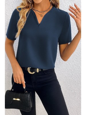 Passense Kadın Kısa Kollu V Yakalı Ithal Krep Elbise