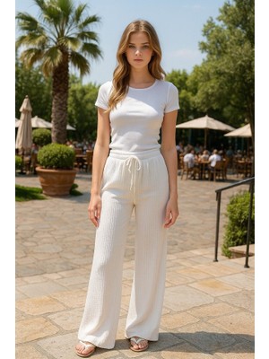 Ag Shoppings Kadın Beli Lastikli Pol Paça Pantolon