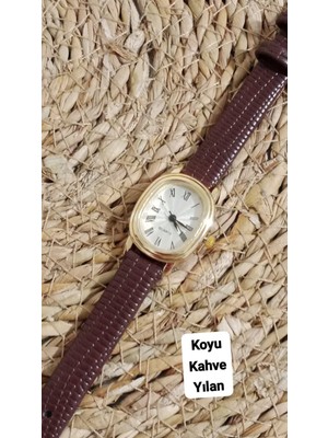 Retro Vintage Kadın Kol Saati Koyu Kahve  Düz Renk , Zarif Tasarım  0014