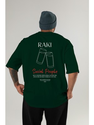 Rakı Kokteyl Baskılı Oversize T-Shirt Erkek Kadın %100 Pamuk Bisiklet Yaka Tişort