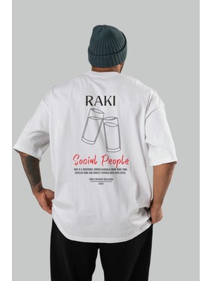 Rakı Kokteyl Baskılı Oversize T-Shirt Erkek Kadın %100 Pamuk Bisiklet Yaka Tişort