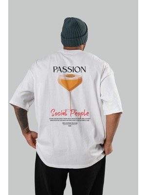 Passion Kokteyl Baskılı Oversize T-Shirt Erkek Kadın %100 Pamuk Bisiklet Yaka Tişort