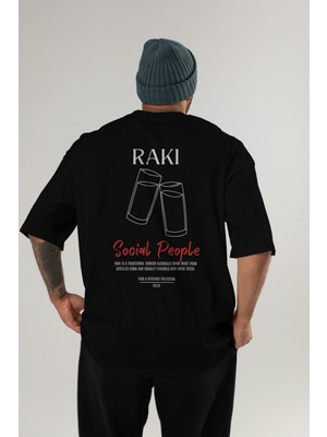 Rakı Kokteyl Baskılı Oversize T-Shirt Erkek Kadın %100 Pamuk Bisiklet Yaka Tişort