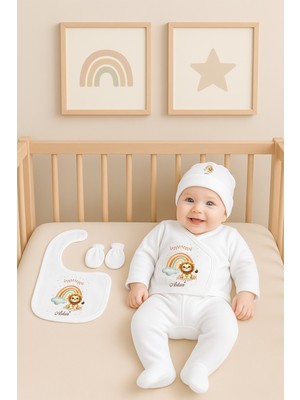 Kişiye Özel Isim Baskılı 5’li Hastane Çıkışı Seti – %100 Pamuk Bebek Hediyesi Organik Baskı Stl 7064