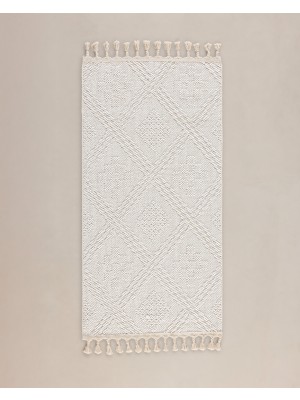 Madame Coco Rayford Saçaklı Halı - Kemik - 80X300 cm