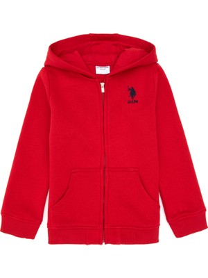 U.S. Polo Assn. Kız Çocuk Kırmızı Kapüşonlu Fermuarlı Şardonlu Basic Sweatshirt 50316809-VR171